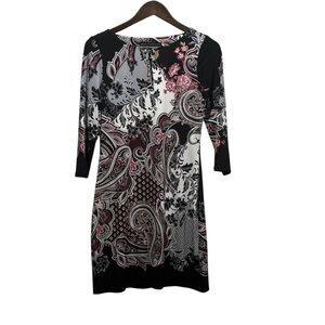 White House Black Market Black and Pink Paisley Dress